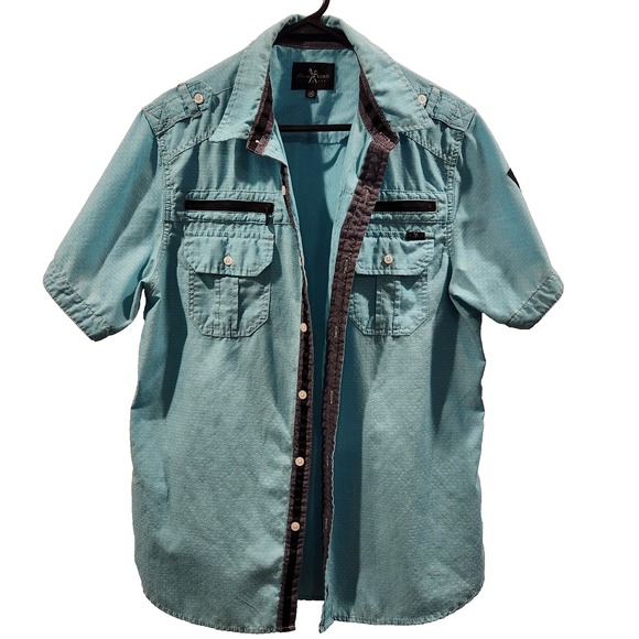 Other - Marc Ecko Cut & Sew Aqua Blue Short Sleeve Button Up Shirt Men's Large